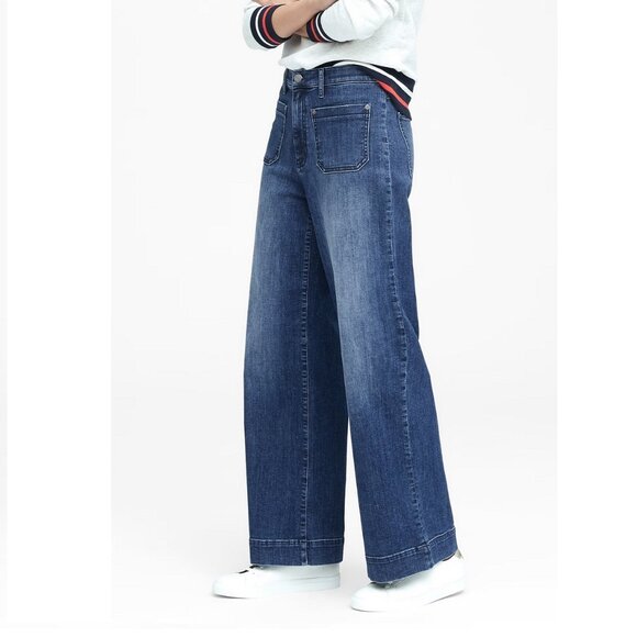 Banana Republic Denim - Banana Republic Womens Blue High Rise Wide Leg Pocket Ankle Jean Size 25
